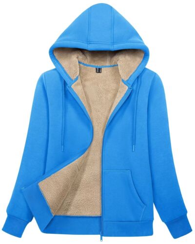 Para mujeres con cremallera completa con capucha forrada de sherpa abrigo cálido de lana invierno primavera chaqueta informal - Imagen 10 de 145