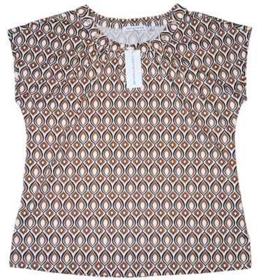 Notations Womens M Geometric Blouse Top Keyhole Neck Rhinestones Retro Print NEW