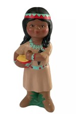 Vintage Native American Indian Figurine Little Girl Hand Painted Ceramic Statue