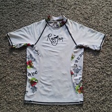 Ron Jon Surf Shop Rash Guard Ladies Girls Medium White Shirt Heart Floral Beach