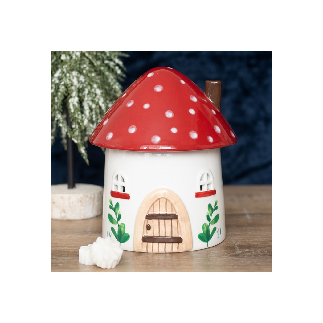 Mushroom House Oil Burner Toadstool Wax Melt Warmer Whimsical Fairy Garden Decor