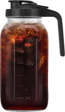 Jarra Vidrio 64oz Con Asa Tapa Hermetica Mason Para Jugo Agua Te Frio Helado