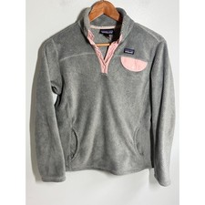 Patagonia Girls Re-Tool Snap-T Fleece Pullover Grey Pink XL 14 65586