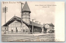 Forrest Illinois~Union Railroad Station~Depot~House Hotel~Schiltz Beer~c1905 B&W