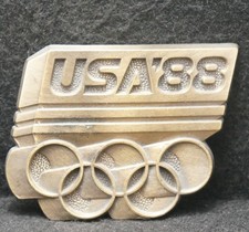 XE23106 GREAT VINTAGE 1988 USA OLYMPICS SPORTS EVENTS MENS BRASS BELT BUCKLE