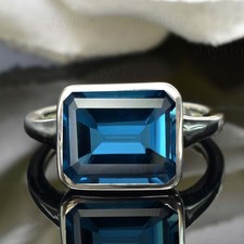 London Blue Topaz Gemstone 925 Sterling Silver Band Ring For Women Wedding Gift