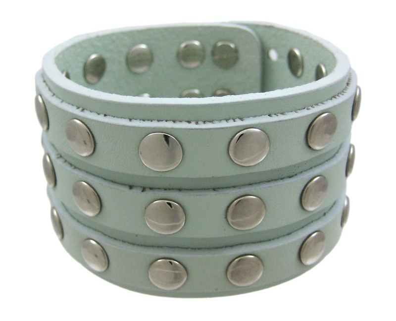 Zeckos Leather 3 Row Metal Studs Wristband Wrist Band