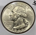 1943 Washington Quarter Silver 25C Coin - AU Detail