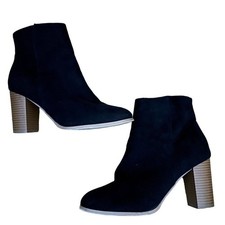 Black suede booties high heels chunky heels zip up stylish comfortable boots