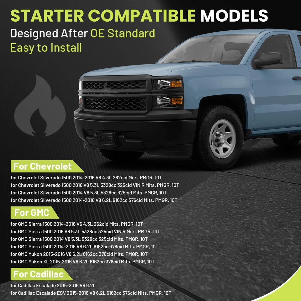 Starter For Chevrolet Silverado GMC Sierra 1500 4.3L 5.3L 6.2L 2014-2016 10910` Foto 2 de 4