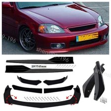 Black Front Bumper Lip Spoiler Splitter Side Skirts For Honda Civic 1996-2000 Us Black Front Bumper Lip Spoiler Splitter Side Skirts For Honda Civic 1996-2000 Us