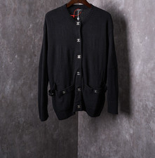 CHANEL Vintage CC Mark Logo Knit Cardigan Top Black Cashmere Size 42
