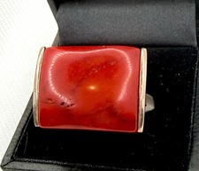 Sterling Silver Ring V3 Red Coral Size:7 Chunky Large New Old Stock