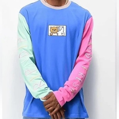 RIPNDIP x Teddy Fresh 2.0 Color-block Embroider Graphic Long Sleeve Shirt Medium