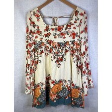 Free People XS Modern Chinoise Dress Floral Long Flared Bell Sleeves Boho