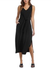 Karen Kane Sleeveless Tie Front Black Midi Dress Classic Travel Career Minimal