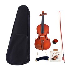 GV101 4/4 Acoustic Matt Violin Case Bow Rosin Strings Shouldr Rest Tuner Natural