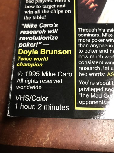 Caro, Mike Caro's Power Poker Seminar VHS Color Tape 1995 1,2 Stunden "Mad Genius" - Bild 6 von 7