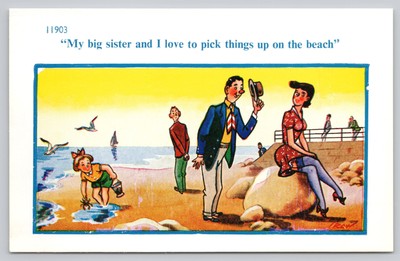 s26868 Meine große Schwester und ich lieben es, Dinge am Strand Trow abzuholen Comic Postkarte