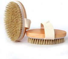 2 Pcs Dry Brushing Body Brush,Natural Bristle Exfoliating Wood Color