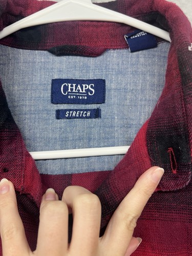 Camicia uomo Chaps abbottonata taglia L rossa a quadri tasche maniche lunghe misto cotone - Foto 4 di 10
