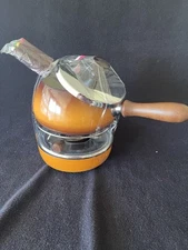 VINTAGE MID CENTURY  70's  Party Fondue Set  with 6 forks Harvest Gold