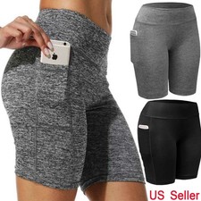 Womens High Waist Yoga Shorts Pocket Gym Cycling Biker Hot Pants Sports Leggings