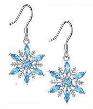 Blue Snowflake Earrings Dangle Women's New Silver Plated