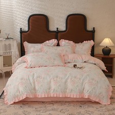 Motntd Pink Floral King Size Duvet Cover Boho Cotton Comforter Cover Farmhouse
