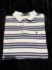 Vintage Polo Ralph Lauren White/Blue/Black Rugby Polo Shirt Mens Size XL Preppy