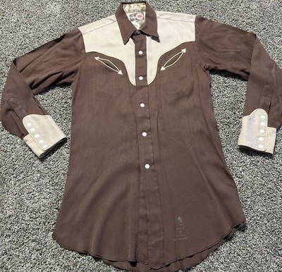 Vintage 101 Western Rodeo Women's Shirt Size 14 Large Brown Long Sleeve Snap