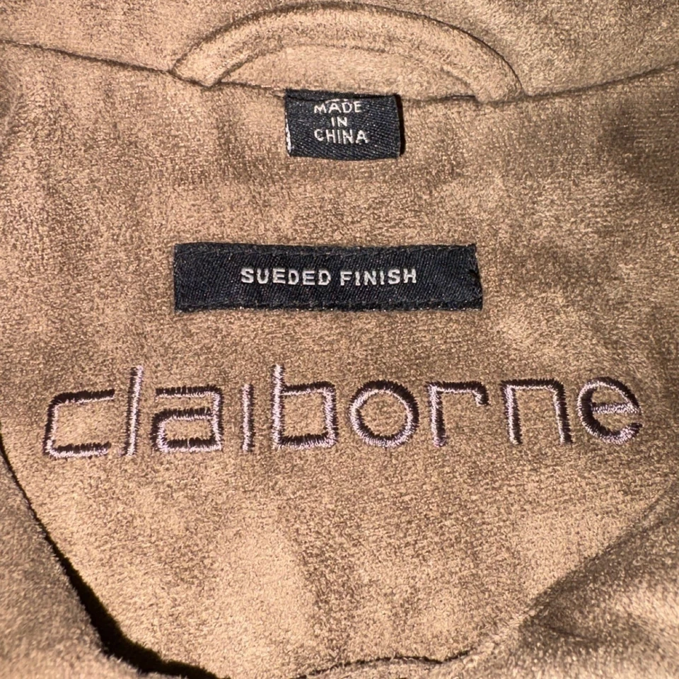 VTG Claiborne Sueded Finish Faux Suede Jacket Taupe Brown 90s Y2K Style Mens L - Image 4 of 4