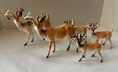 Vtg Hard Plastic DEER Family Set of 5 Christmas Figurines BUCK & DOE Hong Kong
