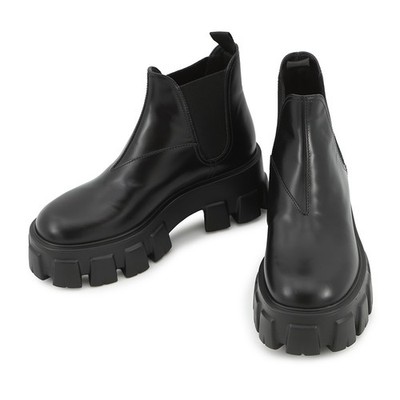 PRADA Monolith Side Gore Boots Size 35H Leather/Rubber Black 1T725L