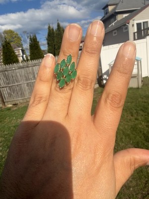 14 Karat Gelbgold 4 kt Marquise Smaragd Ring Größe 5. 