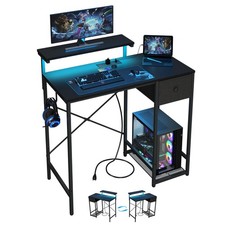 33.5" Small Gaming Desk with LED Lights Power Outlets, Compact Computer Des...