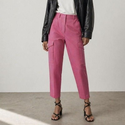 Women's ARKET Pink High Rise Cargo Pants Scandi Minimalist Utility Trousers UK6