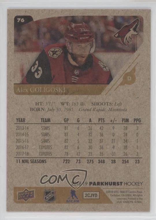 2018-19 Upper Deck Parkhurst Bronze Alex Goligoski #76 - Image 2 of 2