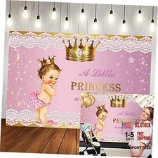 Princess Baby Shower Backdrop 5x3ft Gold Crown Lace Pink A Little 5X3ft