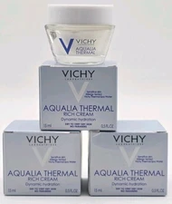 3 VICHY Aquaria THERMAL CREAM RICH Dynamic Hydration Travel Skin Dry .5 oz Each 