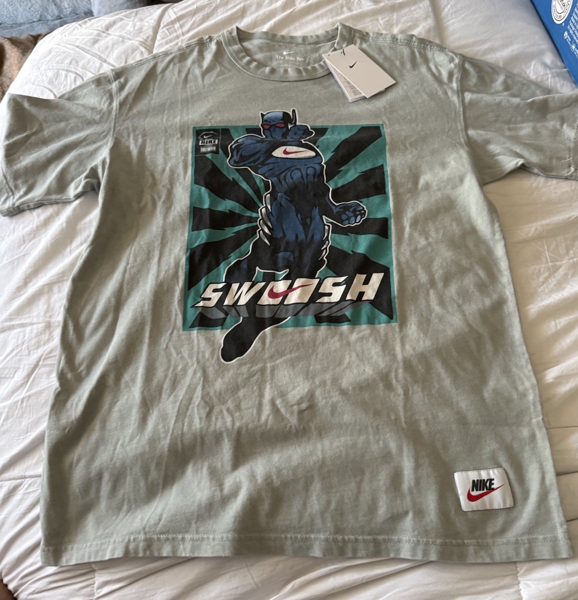 Nike Mens Medium SWOOSHMAN Comic Superhero Graphic Shirt Green