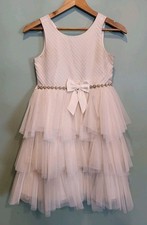 American Princess Ivory Tiered Tulle Bow Rhinestone Party Dress Wedding Sz 12
