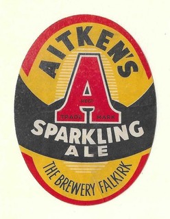VINTAGE BEER BOTTLE LABEL AITKEN’S SPARKLING ALE THE BREWERY FALKIRK.