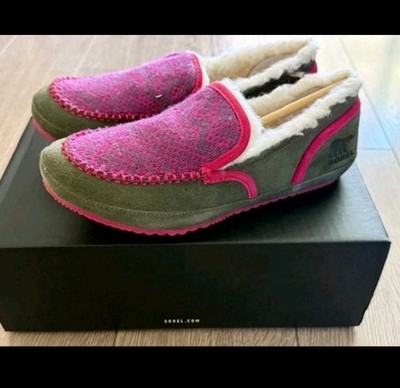 NEW Sorel Tremblant II Slide Wool Moc Slippers Gray Pink Suede Women's Sz 8