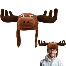 Adult Funny Brown Moose Hat Head Antlers Eyes Reindeer Animal Costume Accessory