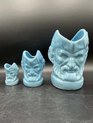 Vintage McCallum Scotch Whisky Graduated Pub Jug Set 3 Blue Eischer Scotchman