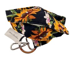 Vera Bradley Wide Lanyard Sunflower Floral Navy ID Holder Keychain