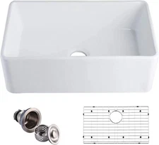 24"/30" Farmhouse Apron Kitchen Sink Ceramic Single / Double Bowl & Strainer