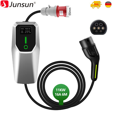 6m EV Ladegerät Ladekabel 240V & Starkstrom CEE 11KW 16A Typ 2 EU Mobile Wallbox