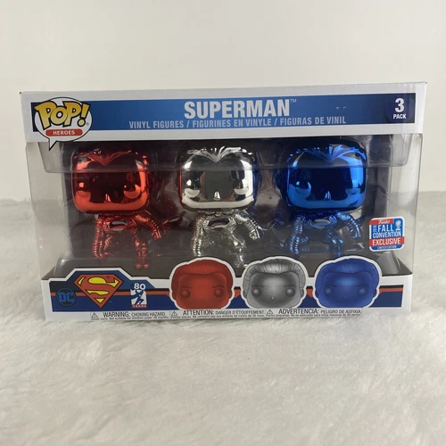 Funko POP! DC Heroes SUPERMAN Chrome 3 pack 2018 Fall Convention NYCC Exclusive
